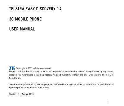 Telstra Easy Discovery 4 3G Mobile Phone User Manual - cover page