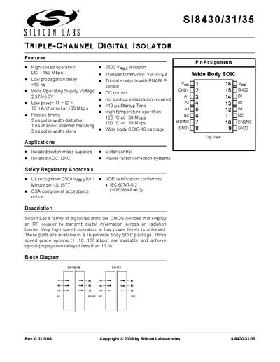 Silicon Labs Si8430/31/35 Datasheet - cover page