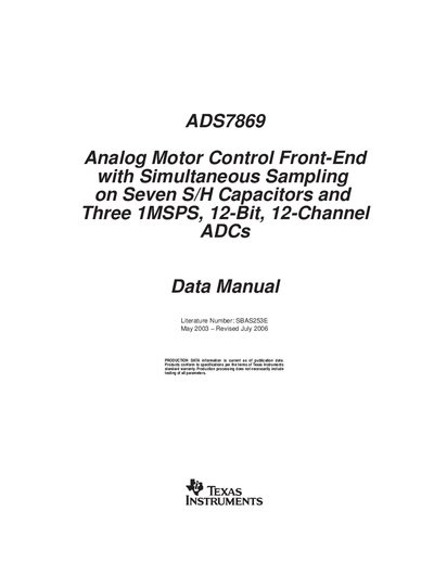 Texas Instruments ADS7869 Analog Motor Control Front-End Data Manual - cover page