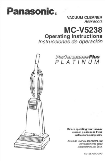 Panasonic MC-V5238 Vacuum Cleaner Operating Instructions - cover page