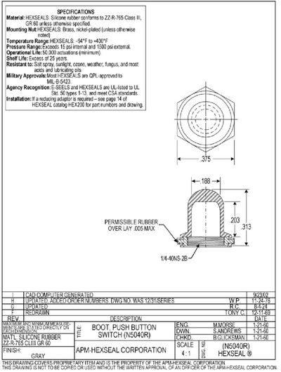 APM-HEXSEAL N5040R Specification Sheet - cover page