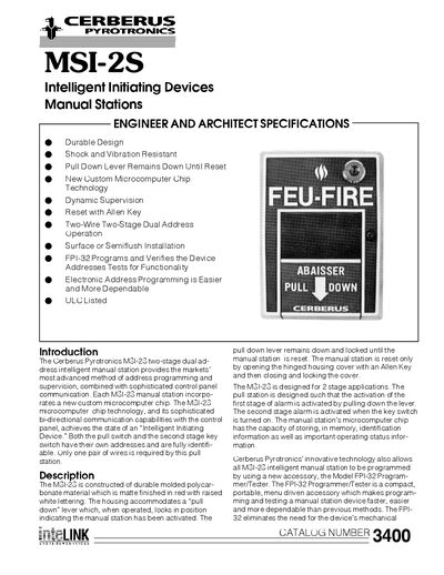Cerberus MSI-2S Intelligent Initiating Device User Manual - cover page