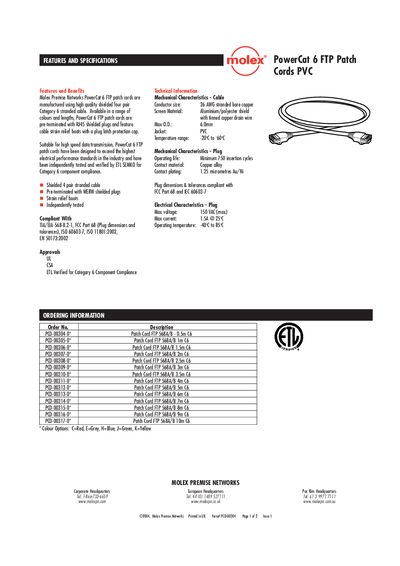 Molex PowerCat 6 FTP Patch Cord PVC Product Leaflet - cover page