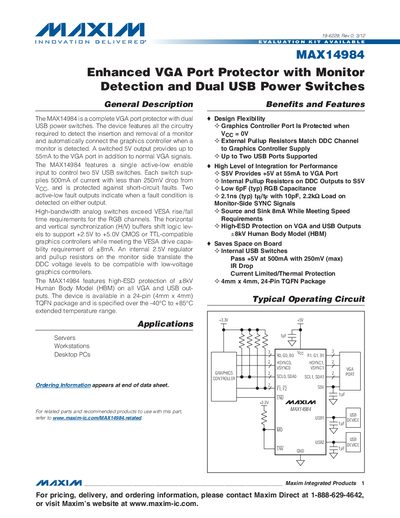 Maxim MAX14984 VGA Port Protector Datasheet - cover page