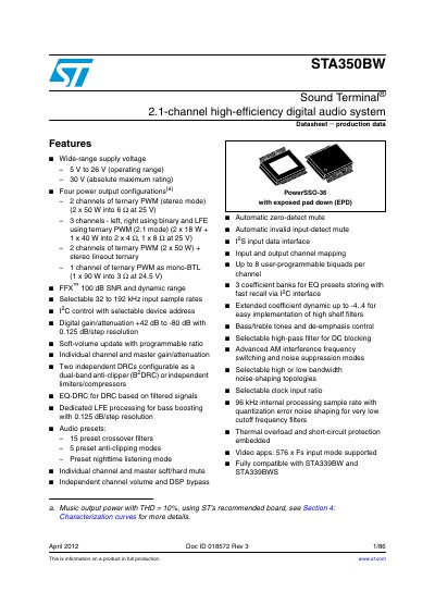 STA350BW Sound Terminal Datasheet