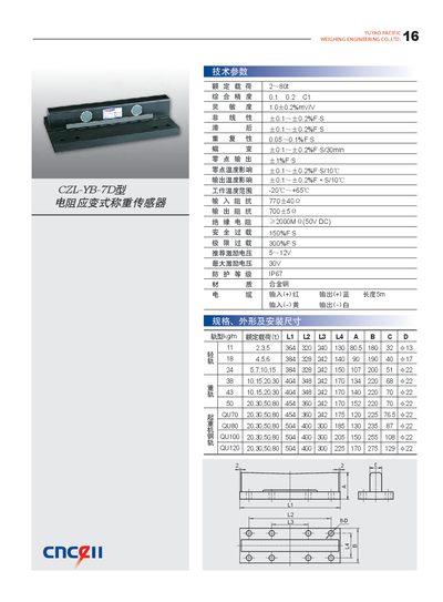 Yuyao Pacific CZL-YB-7D Resistance Strain Weight Sensor Specifications Manual - cover page