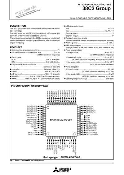 Mitsubishi 38C2 Group Data Sheet - cover page