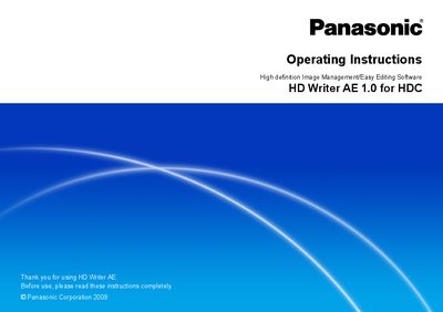 Panasonic HD Writer AE Operating Instructions - cover page
