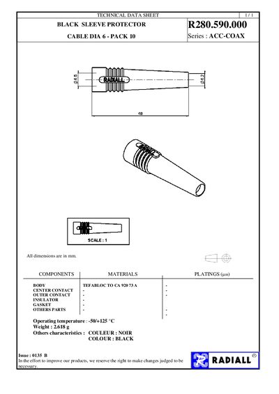 Radiall BLACK SLEEVE PROTECTOR R280.590.000 Technical Data Sheet
