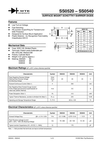 WTE SS0520-SS0540 Data sheet - cover page