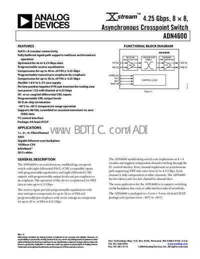 Analog Devices ADN4600 Asynchronous Crosspoint Switch Datasheet - cover page
