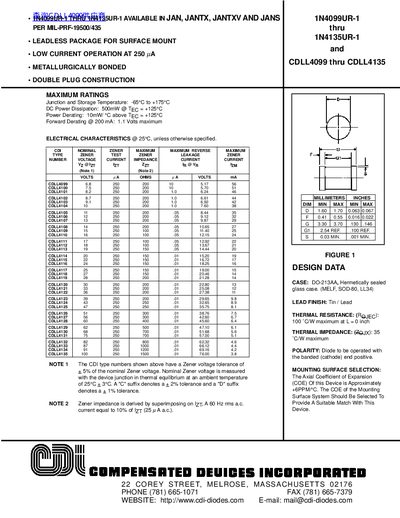 CDI 1N4099UR-1 thru 1N4135UR-1 CDLL4099 thru CDLL4135 - cover page