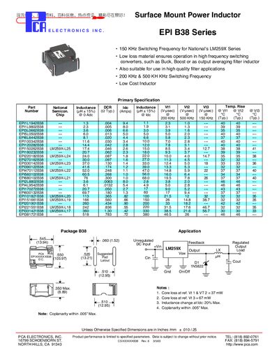 PCA Electronics EPI B38 Series Datasheet - cover page