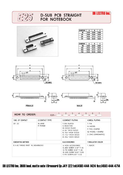 Lectro E25 D-SUB PCB Straight Connector Product Leaflet - cover page