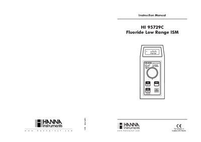 Hanna Instruments HI 95729C Fluoride Low Range ISM Instruction Manual - cover page
