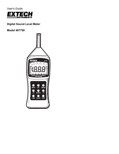 Extech Model 407750 Digital Sound Level Meter User's Guide - cover page