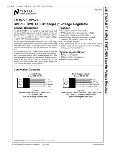 National Semiconductor LM1577/LM2577 Step-Up Voltage Regulator Datasheet