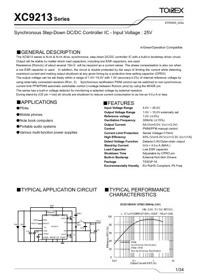 Torex XC9213 Series Synchronous Step-Down DC/DC Controller IC Datasheet - cover page
