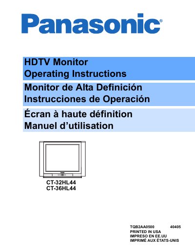 Panasonic CT-32HL44/36HL44 HDTV Monitor Operating Instructions - cover page