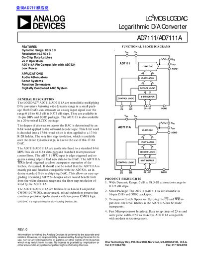 Analog Devices AD7111/AD7111A Datasheet