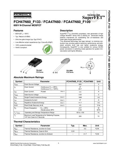 FAIRCHILD FCA47N60/FCA47N60_F109 Manual