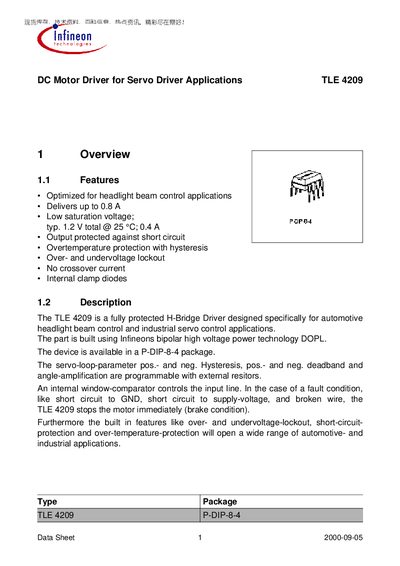 Infineon TLE 4209 DC Motor Driver Datasheet - cover page