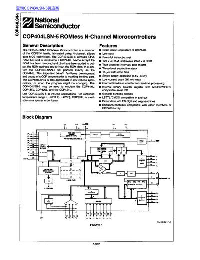 National Semiconductor COP404LSN-5 ROMless N-Channel Microcontrollers Datasheet - cover page
