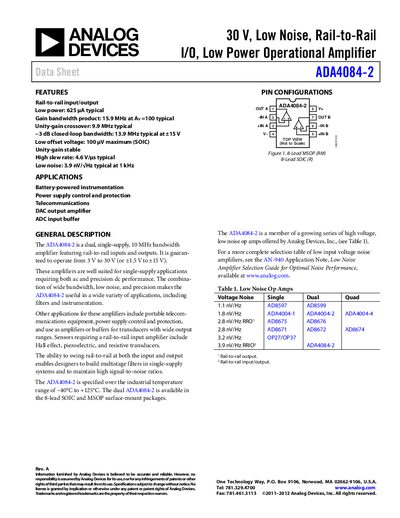 Analog Devices ADA4084-2 Datasheet - cover page