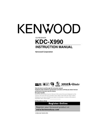 Kenwood KDC-X990 CD Receiver Instruction Manual - cover page