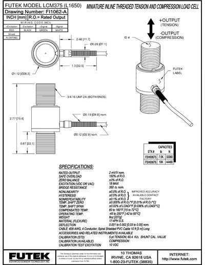 Futek LCM375 (L1650) Load Cell Data Sheet - cover page