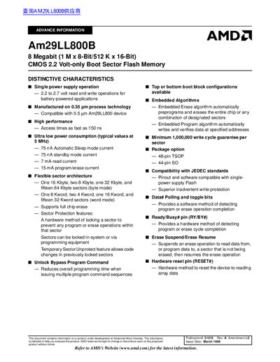 AMD Am29LL800B Datasheet - cover page