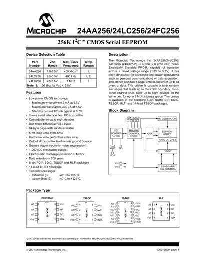MICROCHIP MICROCHIP 24LC01B/02B Data sheet Data sheet - cover page
