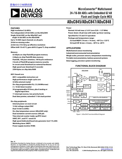 Analog Devices ADuC845/ADuC847/ADuC848 Datasheet - cover page