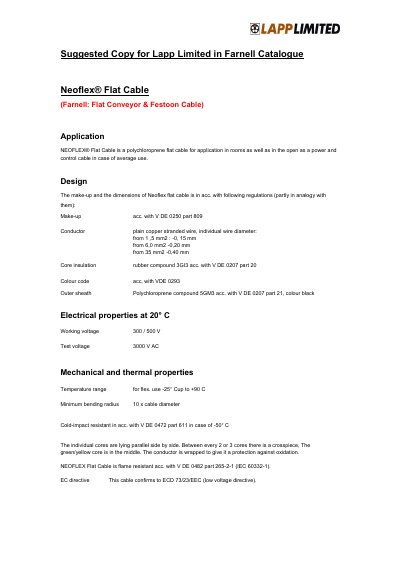 LAPP Neoflex Flat Cable Product Leaflet - cover page