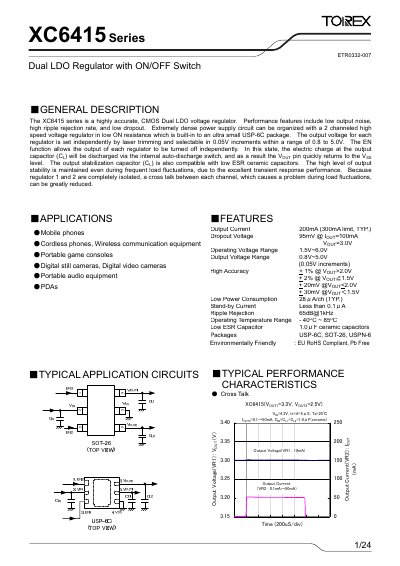 Torex XC6415 Series Dual LDO Regulator Datasheet - cover page