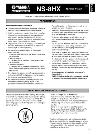 Yamaha NS-8HX Speaker System User Manual - cover page