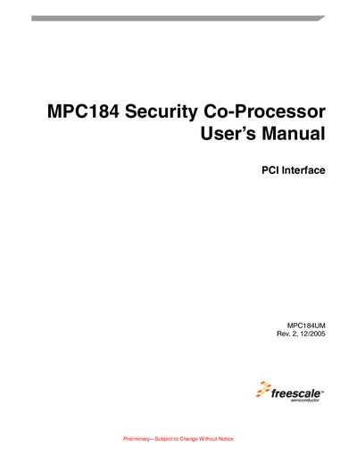 Freescale MPC184 Security Co-Processor User Manual - cover page