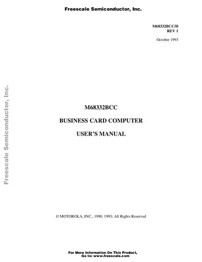 Freescale M68332BCC Business Card Computer User Manual - cover page