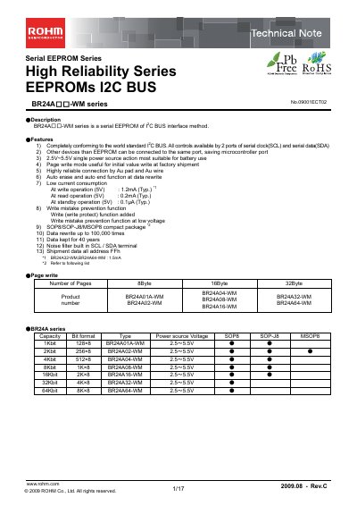ROHM BR24A01A Technical Note - cover page