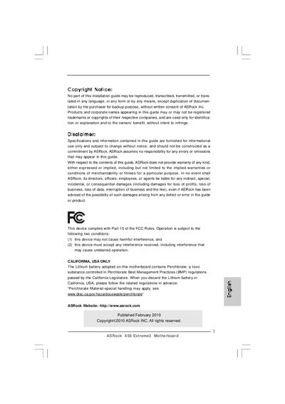 ASRock X58 Extreme3 Installation Guide - cover page