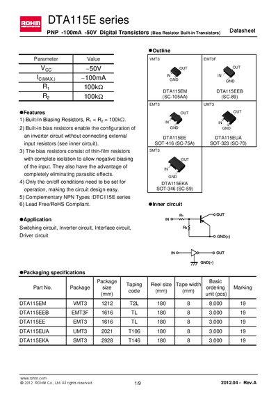 ROHM DTA115EE Series Datasheet - cover page