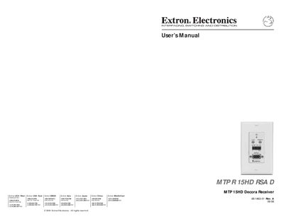 Extron MTP 15HD RSA D Receiver User Manual - cover page