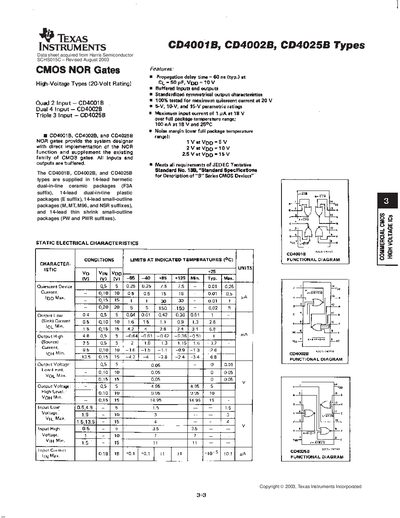 Texas Instruments CD4001B, CD4002B, CD4025B Datasheet - cover page