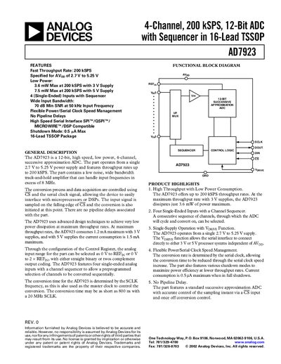 Analog Devices AD7923 Datasheet - cover page