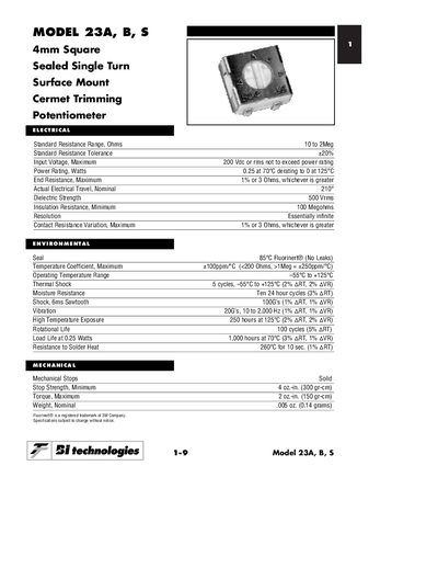 BI Technologies 23A/B/S Surface Mount Trimming Potentiometer Datasheet - cover page