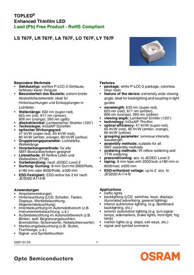 OSRAM LS T67F Series LED Datasheet - cover page