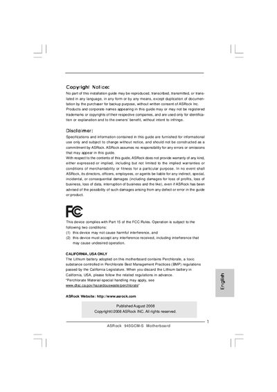 ASRock 945GCM-S Motherboard Installation Guide - cover page