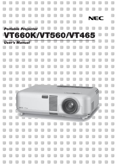 NEC VT660K/VT560/VT465 Projector User's Manual - cover page