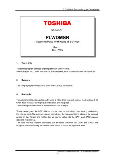 TOSHIBA SP-900-011 Manual - cover page