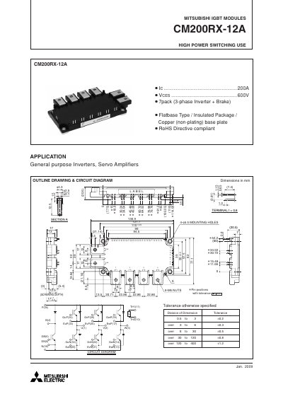 Mitsubishi CM200RX-12A IGBT Module Datasheet - cover page